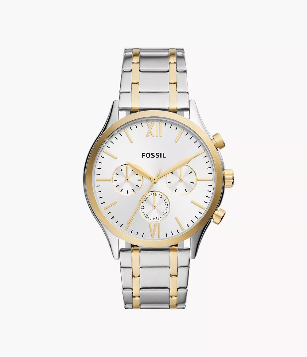 FOSSIL Fenmore Multifunción Acero Dos Tonos Dial Plateado