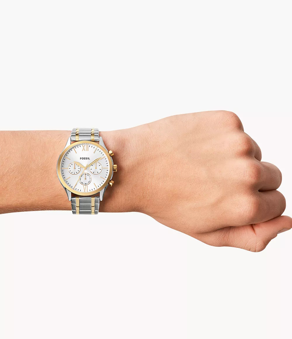 FOSSIL Fenmore Multifunción Acero Dos Tonos Dial Plateado