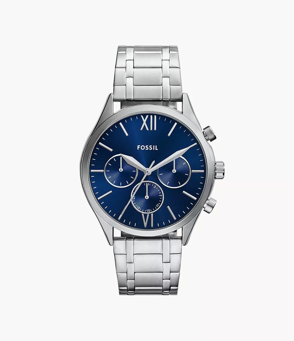FOSSIL Fenmore Multifunción Acero Plateado Dial Azul